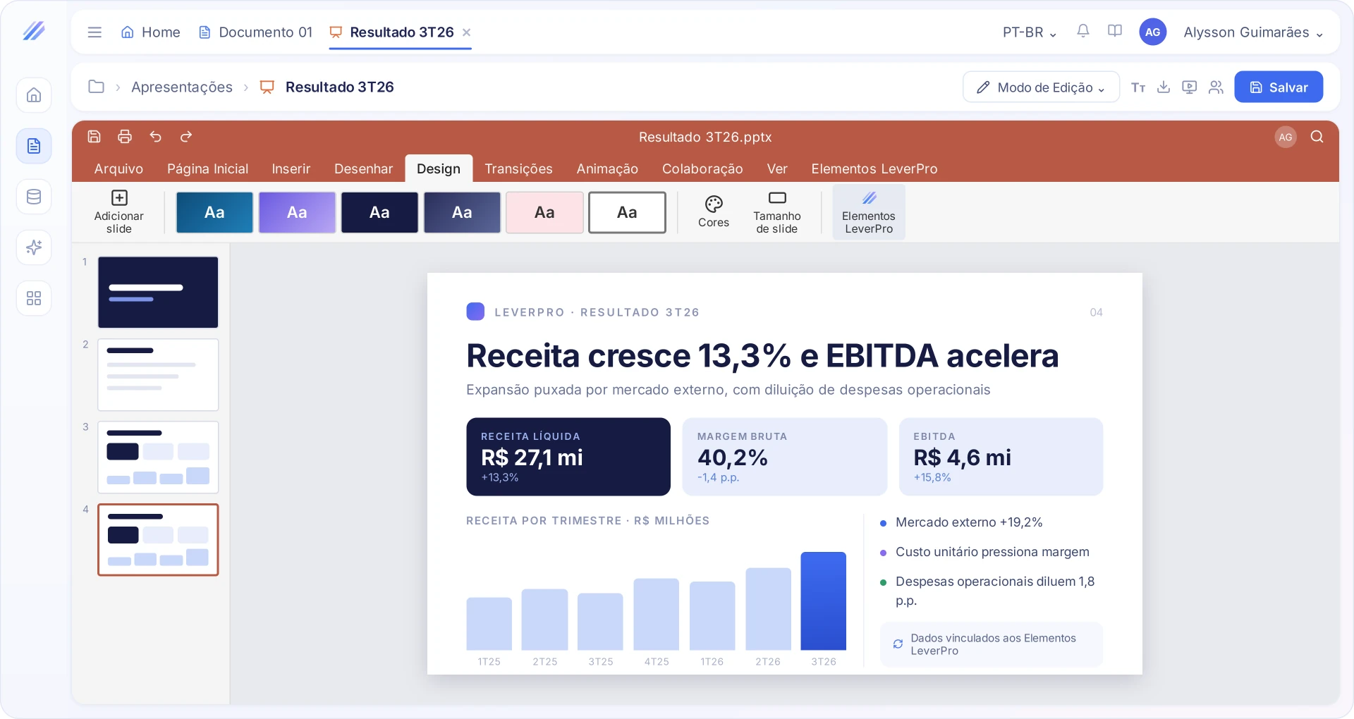 Editor da LeverPro com o arquivo aberto
