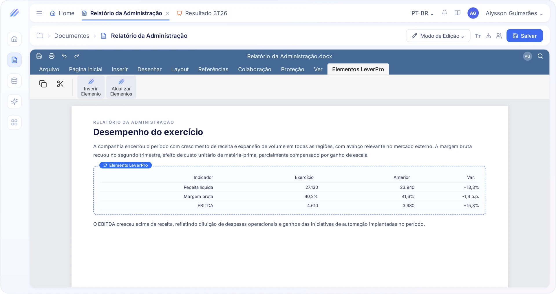 Editor da LeverPro com o arquivo aberto